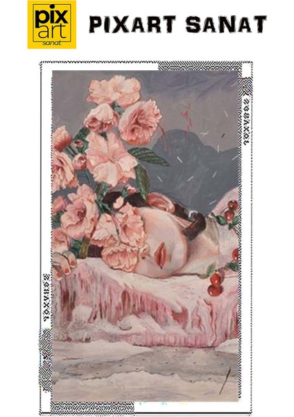 Çiçeklerle Uyuyan Kadın Pixart Sanat Elmas Mozaik Tablo Diamond Türkiye 41 x 71 cm