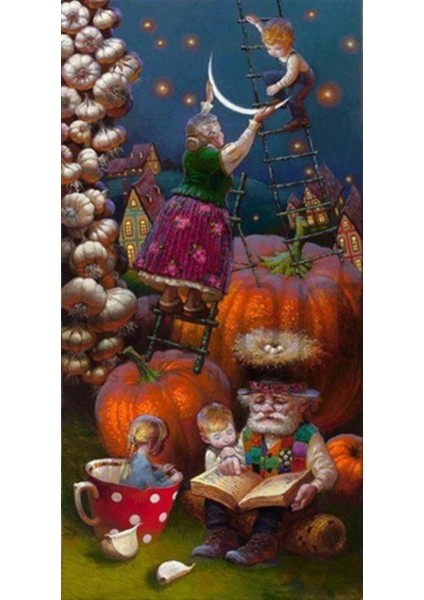 Dede ve Torunları Pixart Sanat Elmas Mozaik Tablo Diamond TÜRKIYE36 x 71 cm