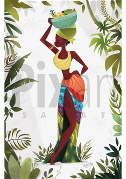 Renkli Afrikalı Kadın 38 x 58 cm