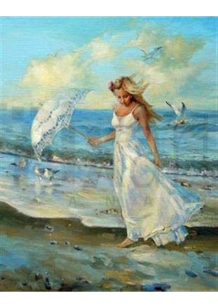 Beyaz Şemsiyeli Kız 41 x 51 cm