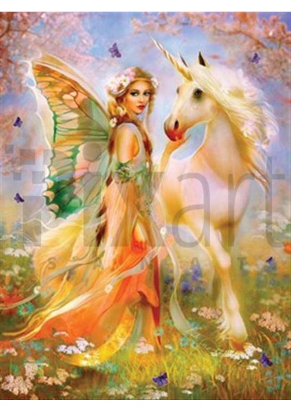Beyaz Atlı Peri Pixart Sanat Elmas Mozaik Tablo Diamond Türkiye 43*58