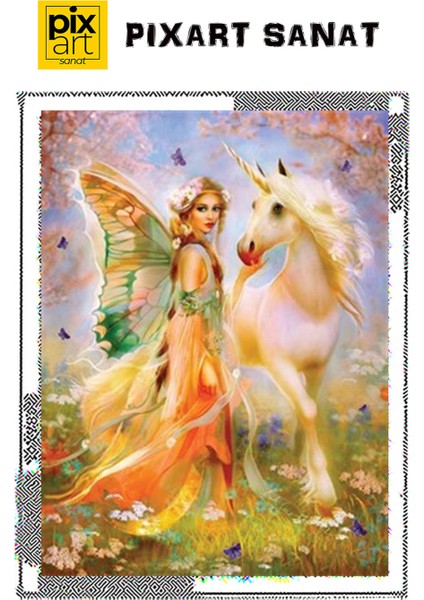 Beyaz Atlı Peri Pixart Sanat Elmas Mozaik Tablo Diamond Türkiye 43*58 fırsatları