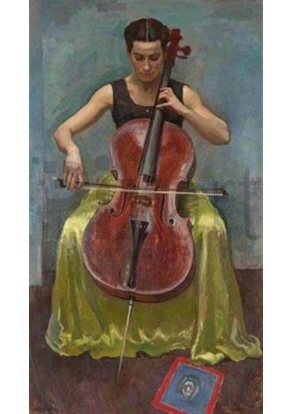 Kadın Çello Çalarken Pixart Sanat Elmas Mozaik Tablo Diamond Türkiye 35 x 61 cm