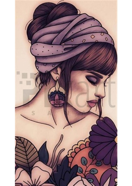 Bandanalı Kız Pixart Sanat Elmas Mozaik Tablo Diamond Türkiye 28 x 51 cm