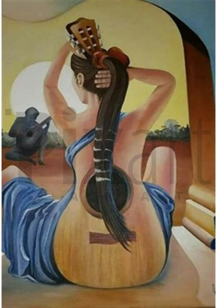 Gitar Çalan Kadın Pixart Sanat Elmas Mozaik Tablo Diamond Türkiye 36 x 51 cm