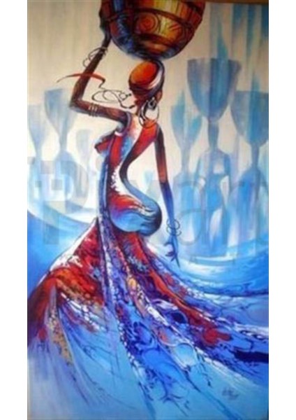 Mavi Elbiseli Kadın 43 x 74 cm