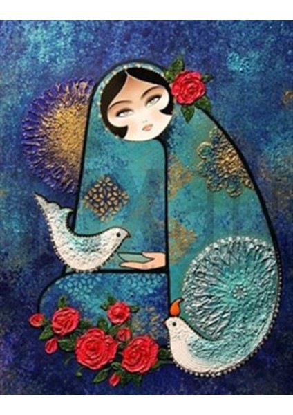 Kuş ve Kadın Pixart Sanat Elmas Mozaik Tablo Diamond Türkiye 53*66