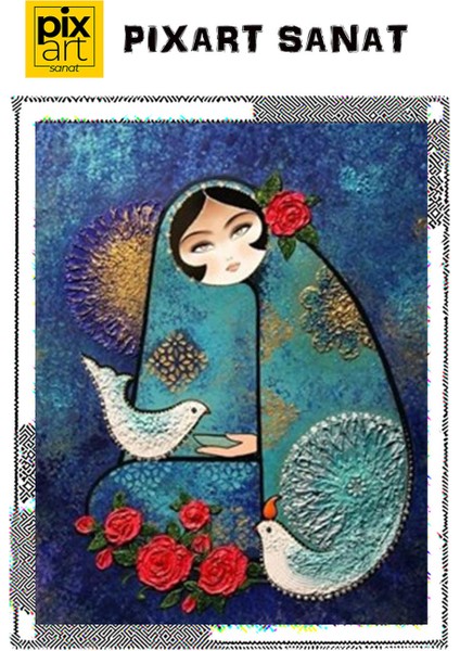Kuş ve Kadın Pixart Sanat Elmas Mozaik Tablo Diamond Türkiye 53*66 fırsatları