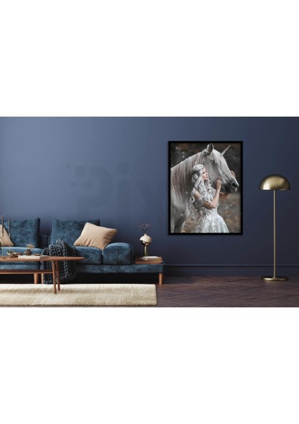 Beyaz Saçlı Kız ve At Pixart Sanat Elmas Mozaik Tablo Diamond Türkiye 42*53 modelleri