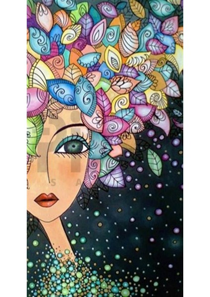 Yapraklardan Oluşan Saçlar Pixart Sanat Elmas Mozaik Tablo Diamond Türkiye 27*53