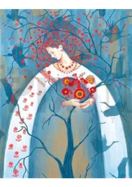 Kadın ve Kırmızılı Ağaç Pixart Sanat Elmas Mozaik Tablo Diamond Türkiye 50*63