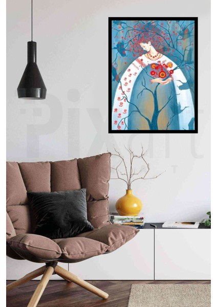 Kadın ve Kırmızılı Ağaç Pixart Sanat Elmas Mozaik Tablo Diamond Türkiye 50*63 fiyatları