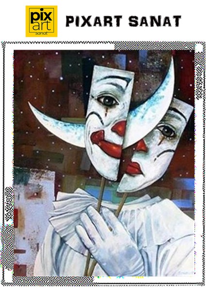 Beyaz Renkli Palyaço Pixart Sanat Elmas Mozaik Tablo Diamond Türkiye 43*53 fırsatları