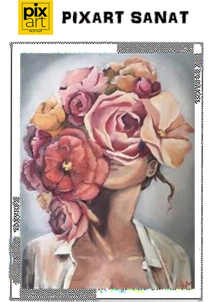 Yüzünde Çiçekler Olan Kadın Pixart Sanat Elmas Mozaik Tablo Diamond Türkiye 48*66 fırsatları