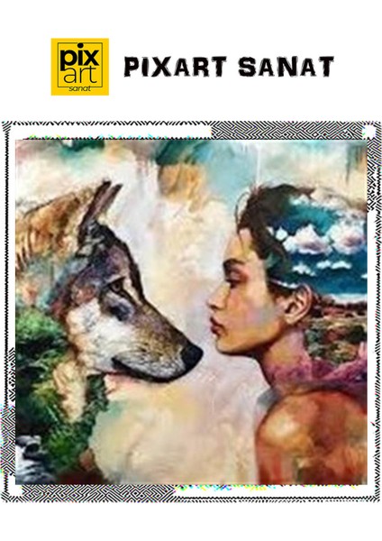 Kurt ve Kadın Pixart Sanat Elmas Mozaik Tablo Diamond Türkiye 50*50 fırsatları