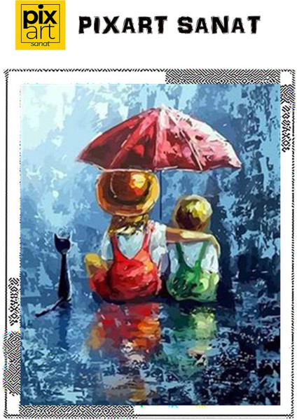 Şemsiye Altında Çocuklar Pixart Sanat Elmas Mozaik Tablo Diamond Türkiye 63*76 fırsatları