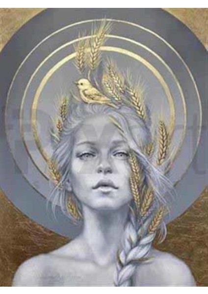 Altın Başaklar ve Kadın Pixart Sanat Elmas Mozaik Tablo Diamond Türkiye 48*66