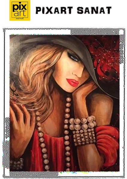 Inci Takılı Sarışın Kadın Pixart Sanat Elmas Mozaik Tablo Diamond Türkiye 40*53 fırsatları