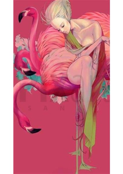 Flamingo ve Kadın Pixart Sanat Elmas Mozaik Tablo Diamond Türkiye 48*83