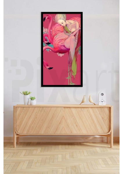 Flamingo ve Kadın Pixart Sanat Elmas Mozaik Tablo Diamond Türkiye 48*83 modelleri