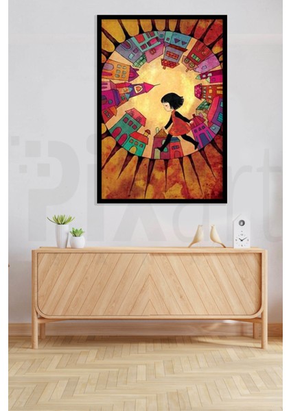Renkli Evler ve Kız Pixart Sanat Elmas Mozaik Tablo Diamond Türkiye 40*55 modelleri