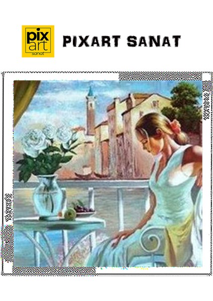 Masadaki Kadın Pixart Sanat Elmas Mozaik Tablo Diamond Türkiye 51 x 51 cm fırsatları