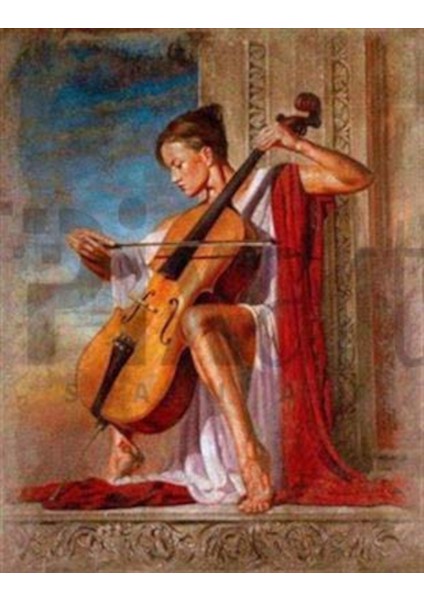 Çello ve Kadın Pixart Sanat Elmas Mozaik Tablo Diamond Türkiye 51 x 66 cm