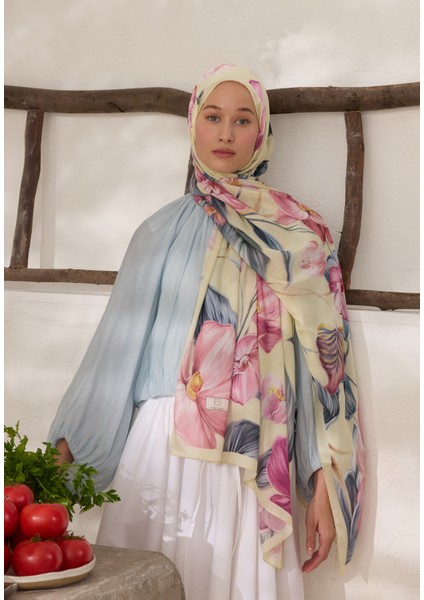 Elegant Flower Desen Rami Şal Soft Sarı