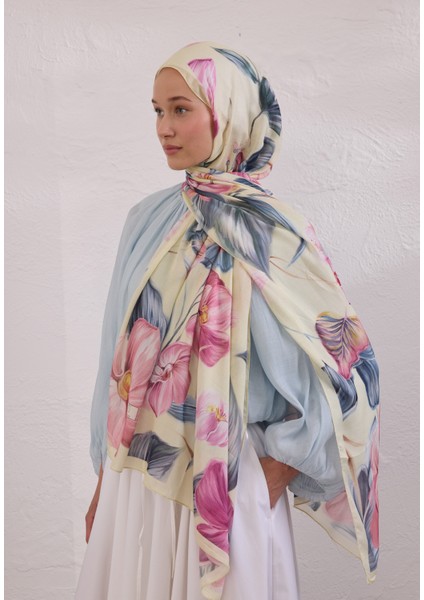 Elegant Flower Desen Rami Şal Soft Sarı fiyatları