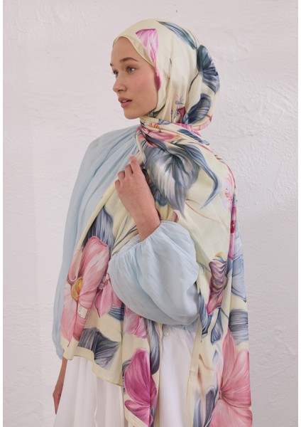 Elegant Flower Desen Rami Şal Soft Sarı modelleri