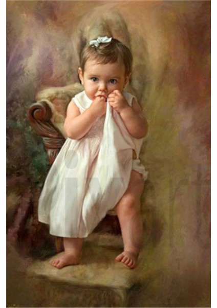 Beyaz Elbiseli Bebek 40 x 60 Elmas Mozaik Tablo