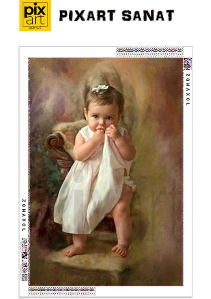 Beyaz Elbiseli Bebek 40 x 60 Elmas Mozaik Tablo fırsatları