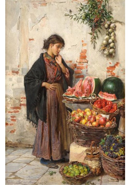 Ludwig Passini Guzel Meyve Saticisi 40 x 60 Elmas Mozaik Tablo