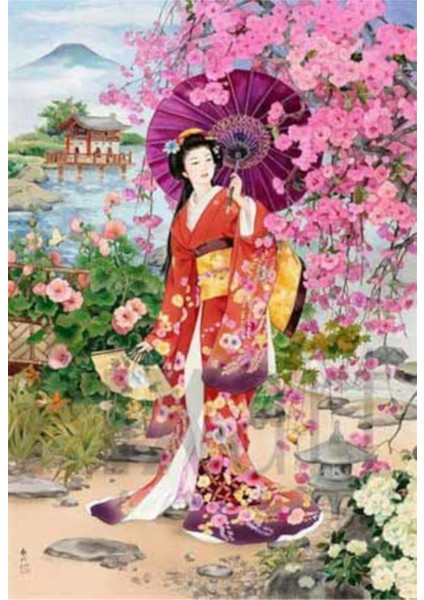 Semsiyeli Japon Kiz 40 x 60 Elmas Mozaik Tablo