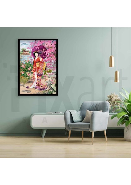 Semsiyeli Japon Kiz 40 x 60 Elmas Mozaik Tablo modelleri