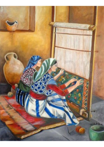 Hali Dokuyan Kadinlar 41 x 46 Elmas Mozaik Tablo