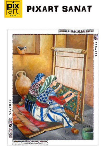 Hali Dokuyan Kadinlar 41 x 46 Elmas Mozaik Tablo fırsatları