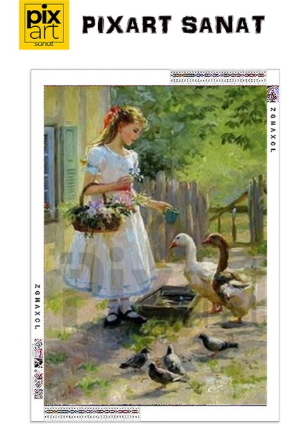 Bahçede Ördek Besleyen Kız Pixart Sanat Elmas Mozaik Tablo Diamond Türkiye 43*60 fırsatları