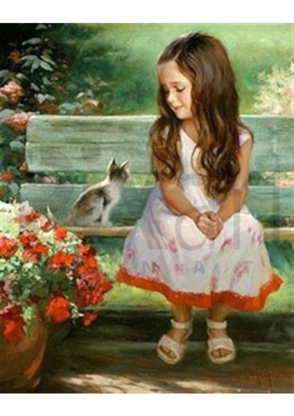 Minik Kedi ve Kız Pixart Sanat Elmas Mozaik Tablo Diamond Türkiye 43*53