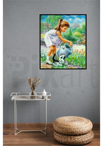 Çiçekleri Sulayan Küçük Kız Pixart Sanat Elmas Mozaik Tablo Diamond Türkiye 50*58 fiyatları