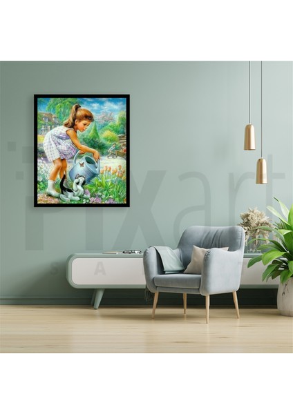 Çiçekleri Sulayan Küçük Kız Pixart Sanat Elmas Mozaik Tablo Diamond Türkiye 50*58 modelleri
