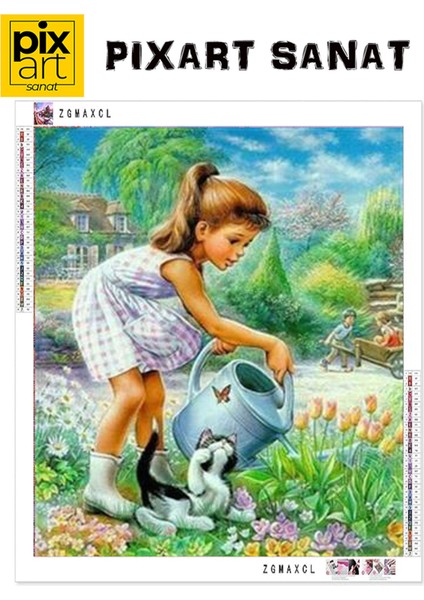 Çiçekleri Sulayan Küçük Kız Pixart Sanat Elmas Mozaik Tablo Diamond Türkiye 50*58 fırsatları