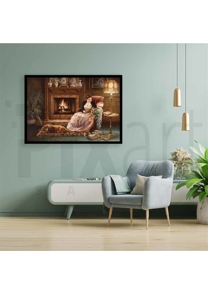 Şömine Başında Anne ve Çocuk Pixart Sanat Elmas Mozaik Tablo Diamond Türkiye 83*60 modelleri