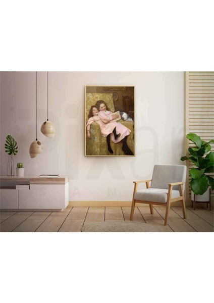 Pembe Elbiseli Kiz Kardesler 41 x 60 Elmas Mozaik Tablo modelleri