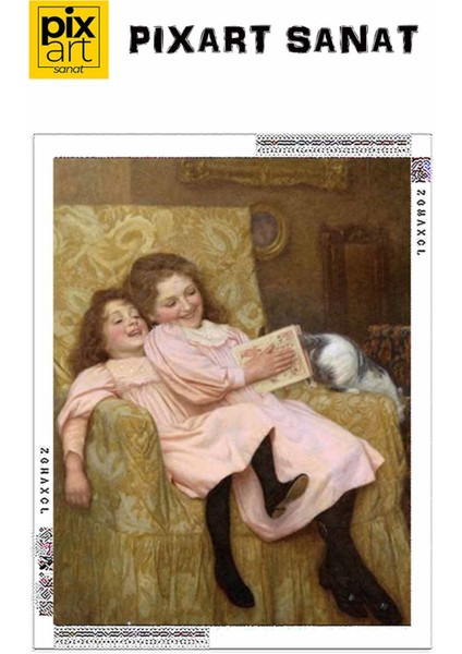 Pembe Elbiseli Kiz Kardesler 41 x 60 Elmas Mozaik Tablo fırsatları