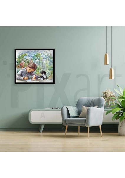 Resim Çizen Kız ve Kedisi Pixart Sanat Elmas Mozaik Tablo Diamond Türkiye 66*58 fiyatları