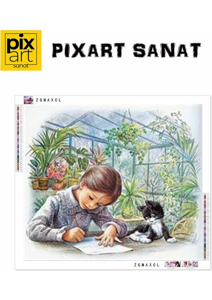 Resim Çizen Kız ve Kedisi Pixart Sanat Elmas Mozaik Tablo Diamond Türkiye 66*58 fırsatları