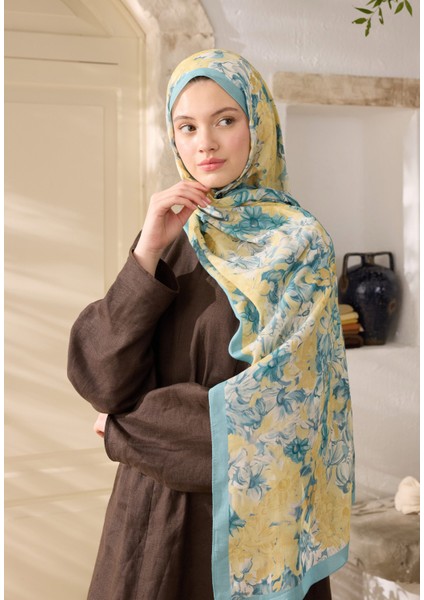 Summer Bloom Desen Rami Şal Soft Mavi