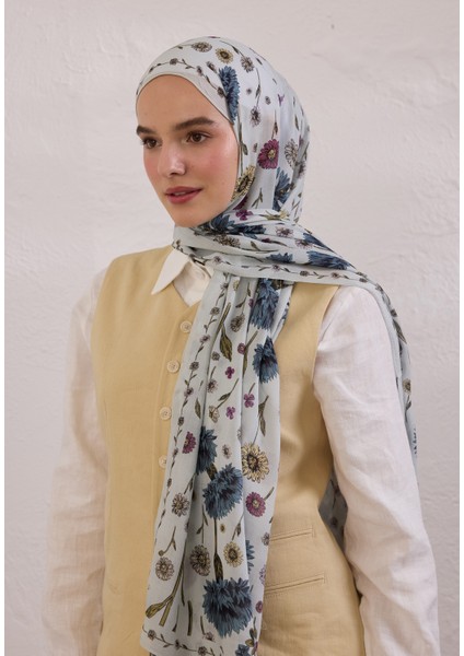 Bloomıng Dahlıa Desen Rami Şal Soft Mavi fiyatları
