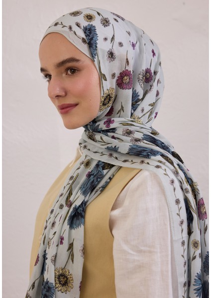 Bloomıng Dahlıa Desen Rami Şal Soft Mavi fırsatları